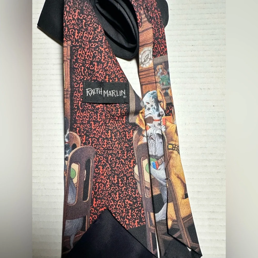 Ralph Marlin‎ Neck Tie Mens 58” Dogs Playing Poker 1994 Art Gambling Animals